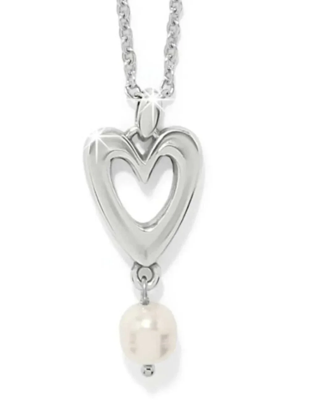 New Brighton Cascade Open Heart Pearl Silver Pendant Layer Petite Chain Necklace